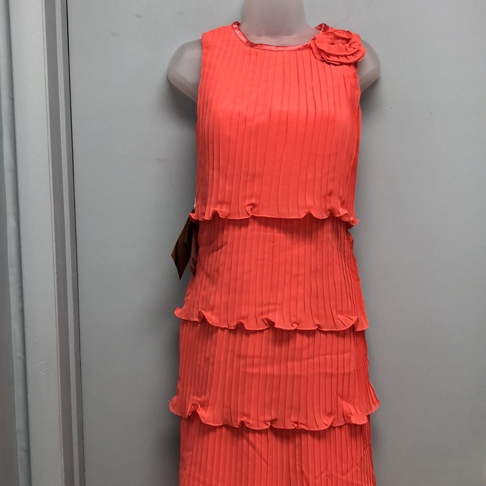 Light in the Box coral, sheer pleated dress